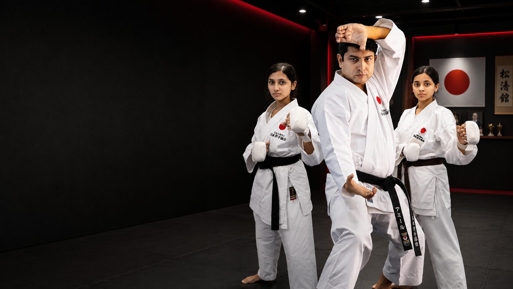 Corporate and institutional karate program in Dubai with Sensei Ameer and students